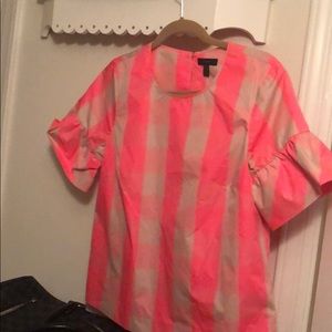 JCREW neon pink buffalo check blouse